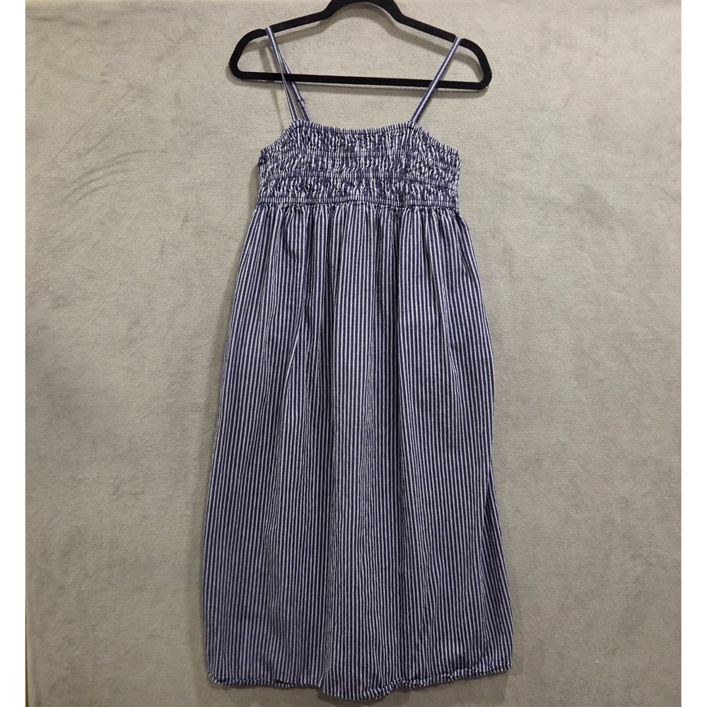 A New Day Striped Smocked Maxi Dress Women Size XS Cottage  Modest Beach Pockets